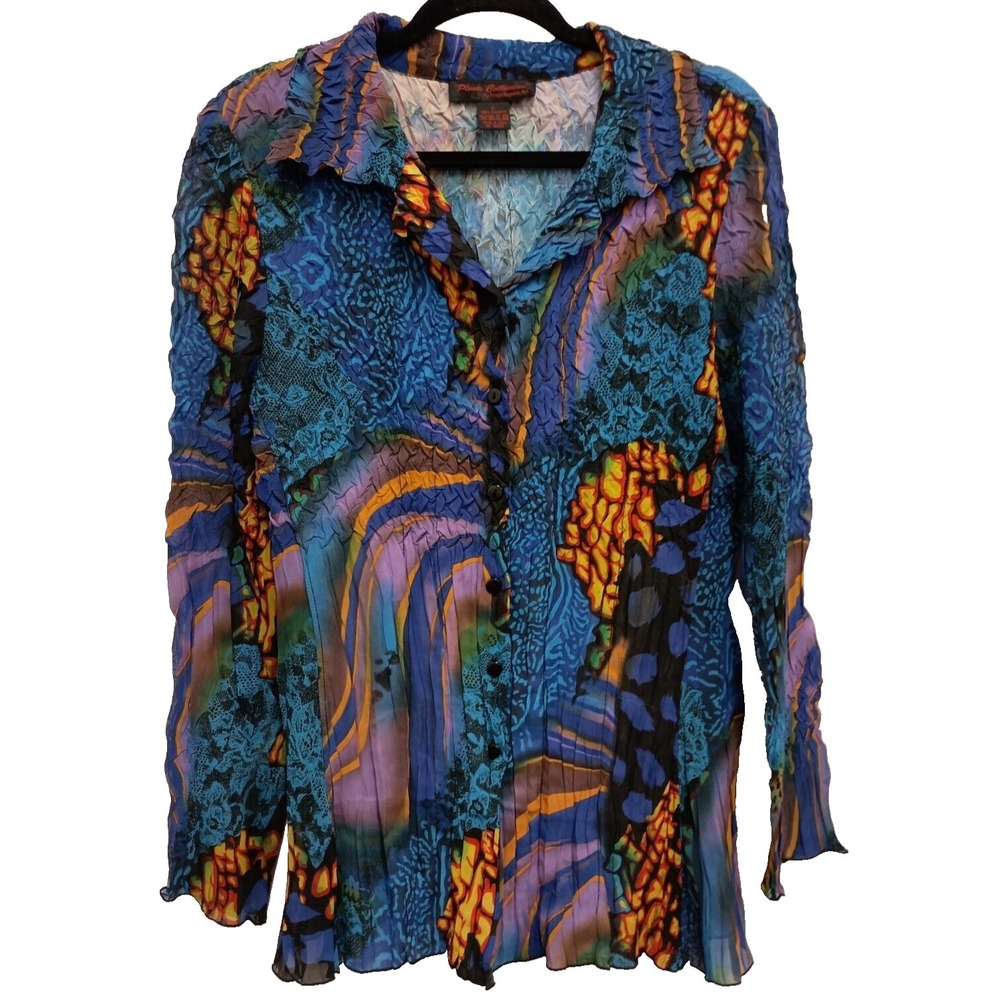 Pleats Collection Wearable Art Top Womens Large Abstract Crinkled Long‎ Sleeve